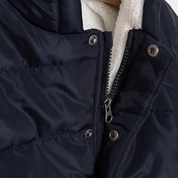 Boys' Basic Quilted Bear Print Crew Neck Long Sleeve Jacket Navy