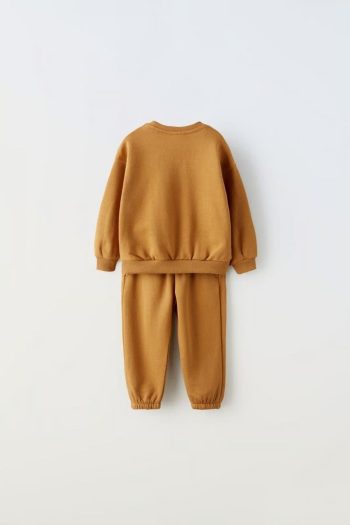 Unisex Kids Cotton Mustard 'NY' Embroidered Sweatshirt and Jogger Set