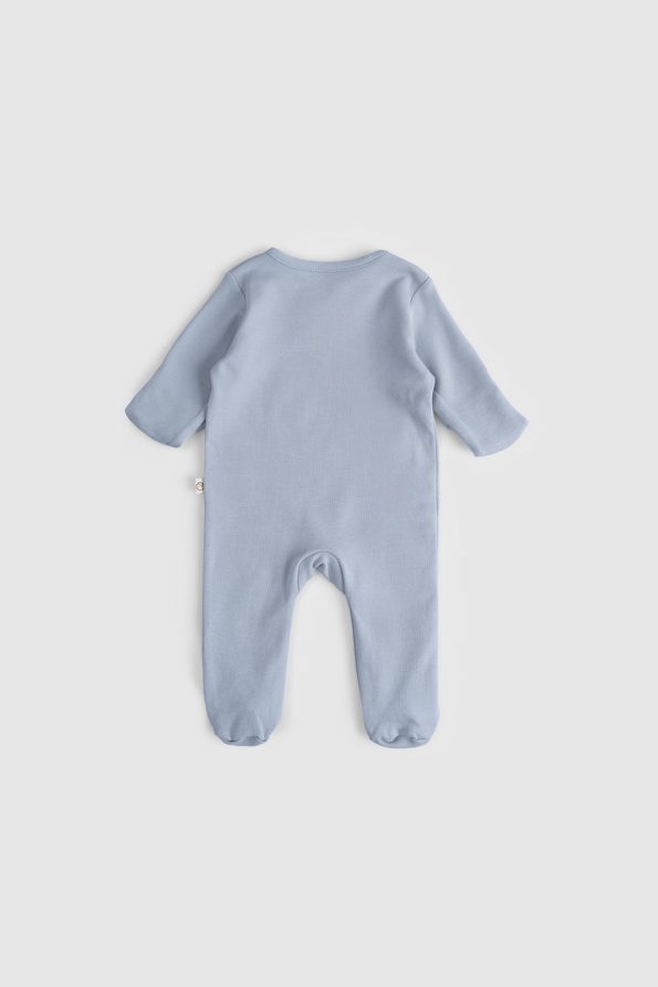 Self-Mitten Footed 2-Piece Organic Cotton Blue - Ecru Romper Set