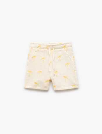 Boys' Cotton Muslin Shorts with Palm Print and Drawstring Waist