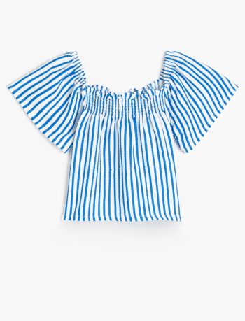 Girls' Short Sleeve Square Neck Striped Blouse