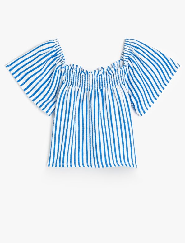 Girls' Short Sleeve Square Neck Striped Blouse