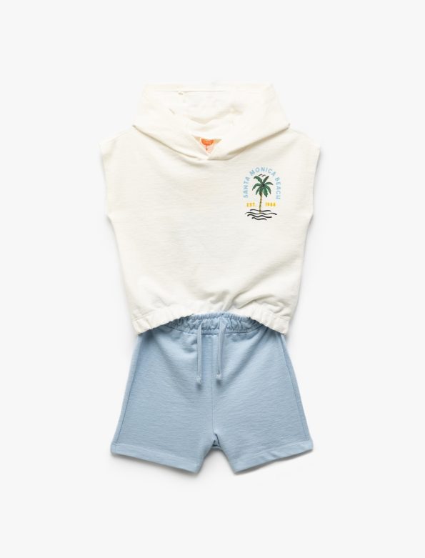 Boys' Hooded Cotton Printed Sleeveless Crop Sweatshirt