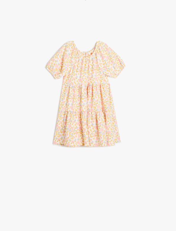 Girls' Balloon Sleeve Round Neck Floral Dress