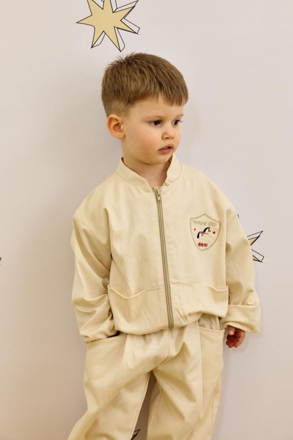 Embroidered Bomber Jacket Beige