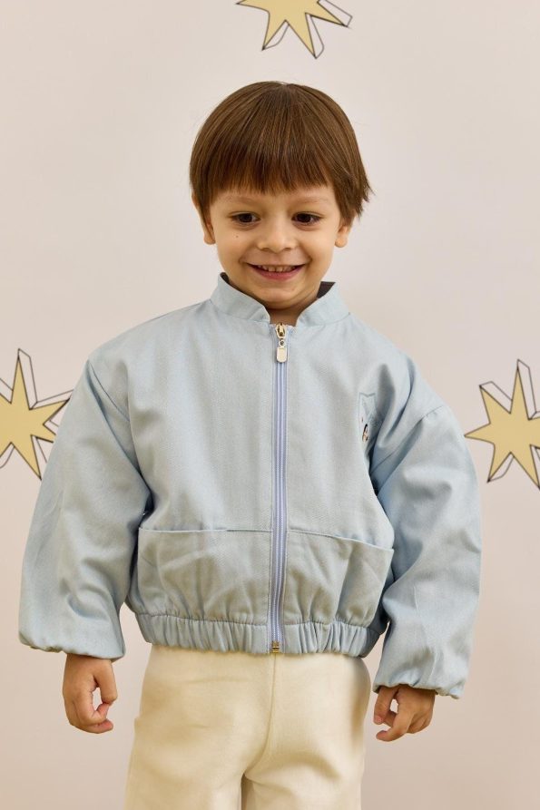 Embroidered Bomber Jacket Blue