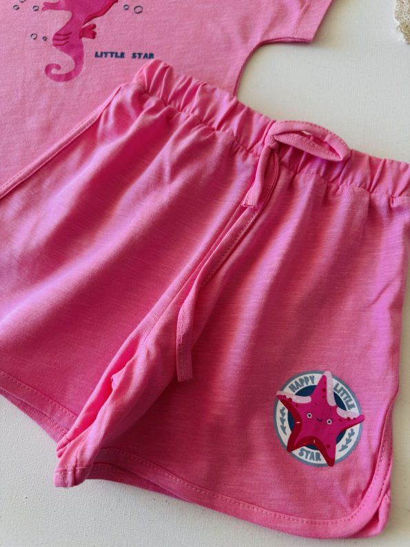 Textured Seahorse Print Silk Set - Pink