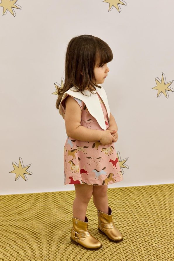 Asymmetrical Collar Pink Horse Print Dress
