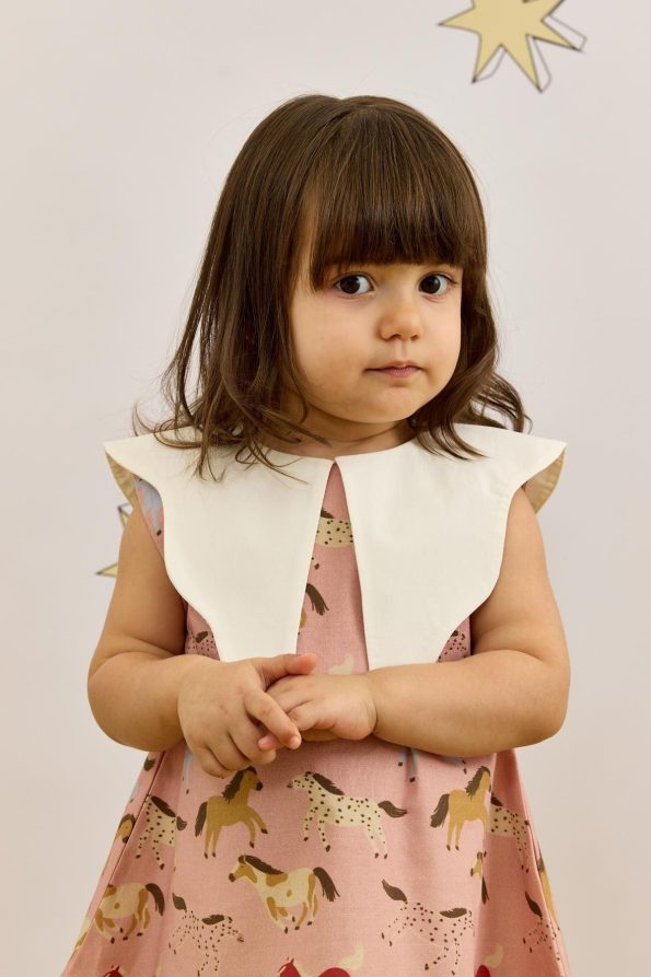 Asymmetrical Collar Pink Horse Print Dress