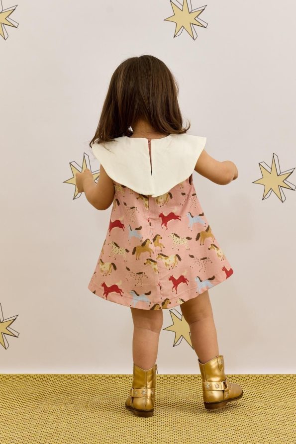 Asymmetrical Collar Pink Horse Print Dress