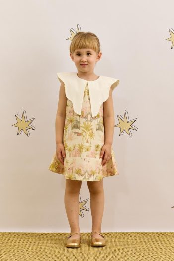 Asymmetrical Collar Camel Print Dress Light Green