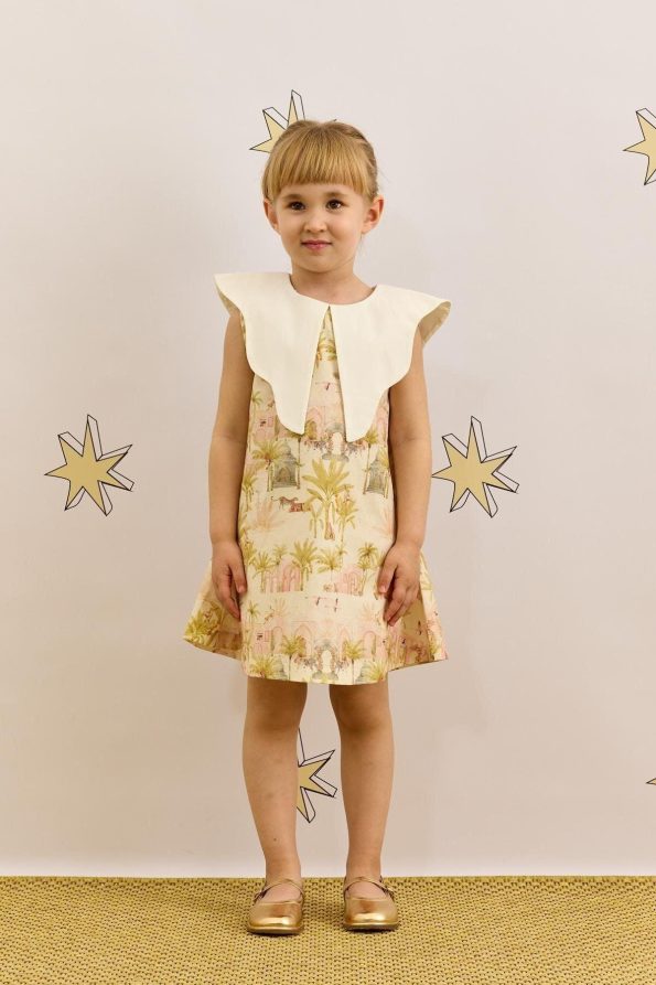 Asymmetrical Collar Camel Print Dress Light Green