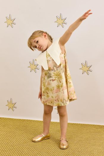 Asymmetrical Collar Camel Print Dress Light Green