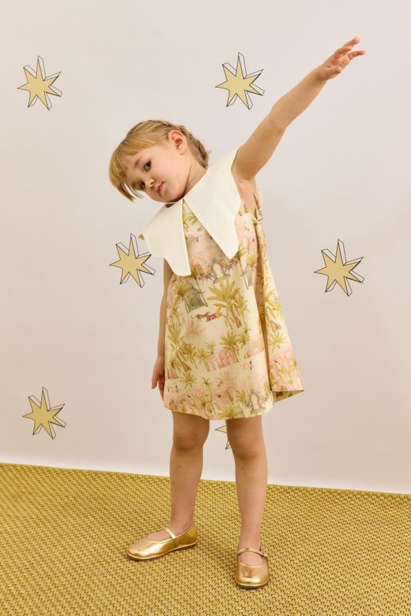 Asymmetrical Collar Camel Print Dress Light Green