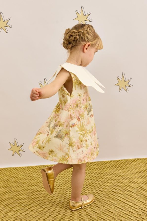 Asymmetrical Collar Camel Print Dress Light Green