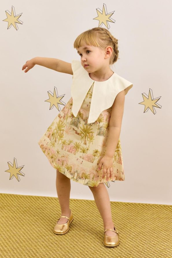 Asymmetrical Collar Camel Print Dress Light Green