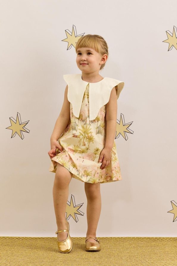 Asymmetrical Collar Camel Print Dress Light Green