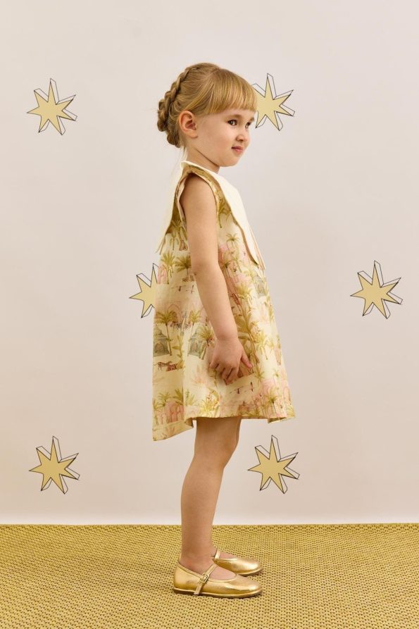 Asymmetrical Collar Camel Print Dress Light Green