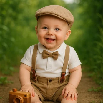 Suspender Belt Hat Bow Tie Stretch Shorts Polo Neck Bodysuit 5-Piece Summer Baby Boy Set