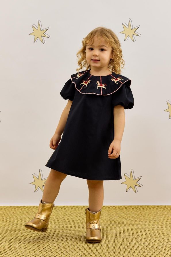 Navy Blue Dress with Embroidery