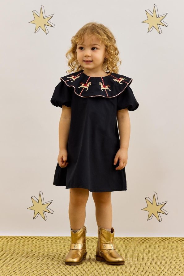 Navy Blue Dress with Embroidery