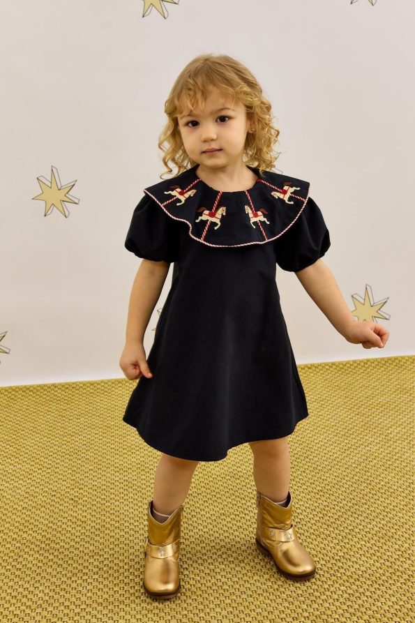 Navy Blue Dress with Embroidery