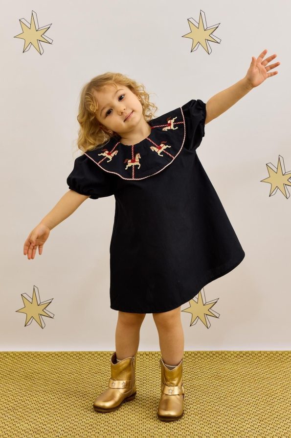 Navy Blue Dress with Embroidery