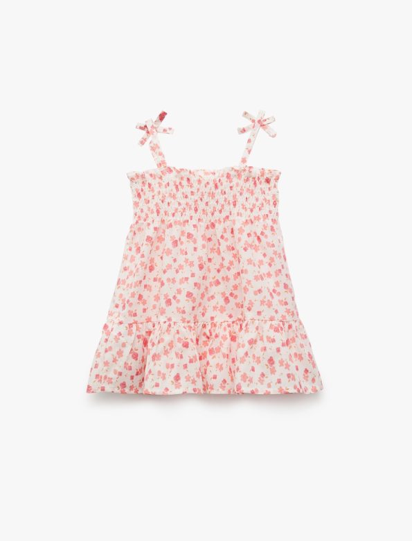 Girls' Cotton Bow Detail Floral Mini Dress