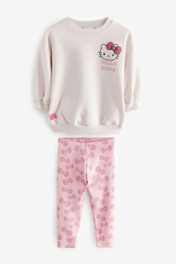 Girls' Cotton Blush Sweatshirt and Patterned Leggings Set - Bow Design