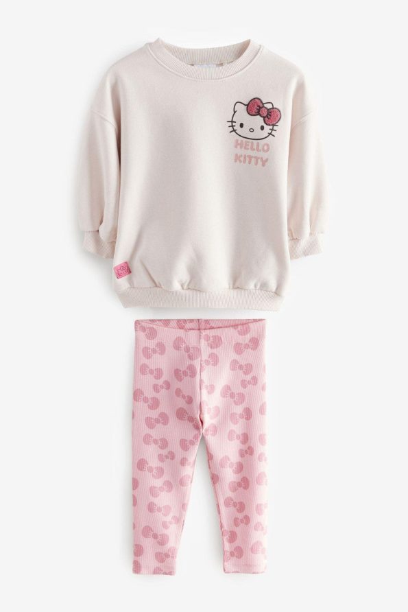 Girls' Cotton Blush Sweatshirt and Patterned Leggings Set - Bow Design