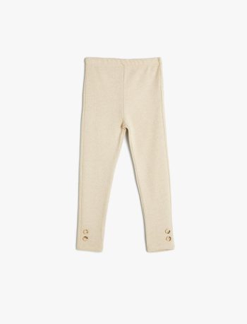 Girls' Baby Button Detail Herringbone Textured Elastic Waist Leggings