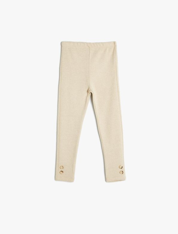 Girls' Baby Button Detail Herringbone Textured Elastic Waist Leggings