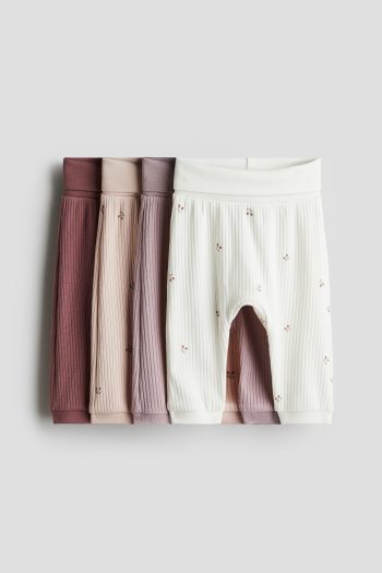 Set of 4 Ribbed Cotton Pants