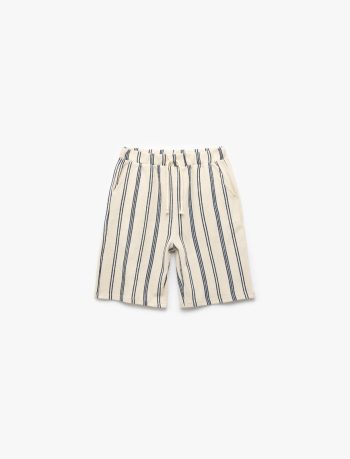 Boys' Cotton Striped Shorts with Drawstring and Pocket Details