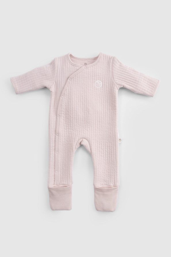 Quilted Pink Baby Romper with Footies and Gloves
