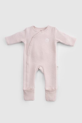 Quilted Pink Baby Romper with Footies and Gloves
