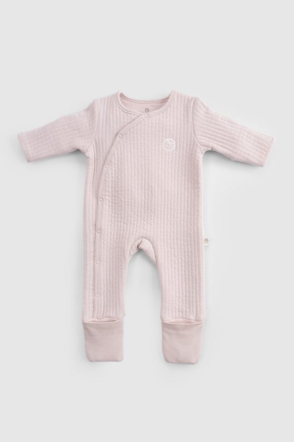 Quilted Pink Baby Romper with Footies and Gloves
