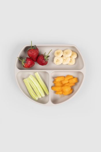 3-Compartment Vacuum Silicone Baby Plate in Beige