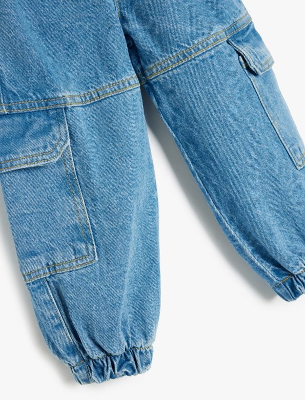 High Waisted Cargo Pocket Cotton Jogger Jeans for Baby Girls
