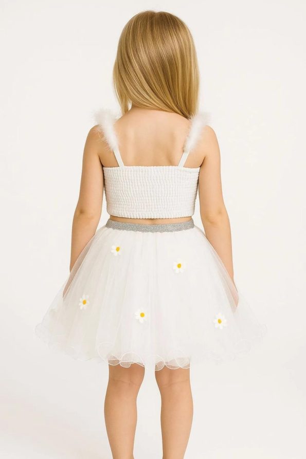 Girls' Floral Appliqué Tulle Blouse and Skirt Set