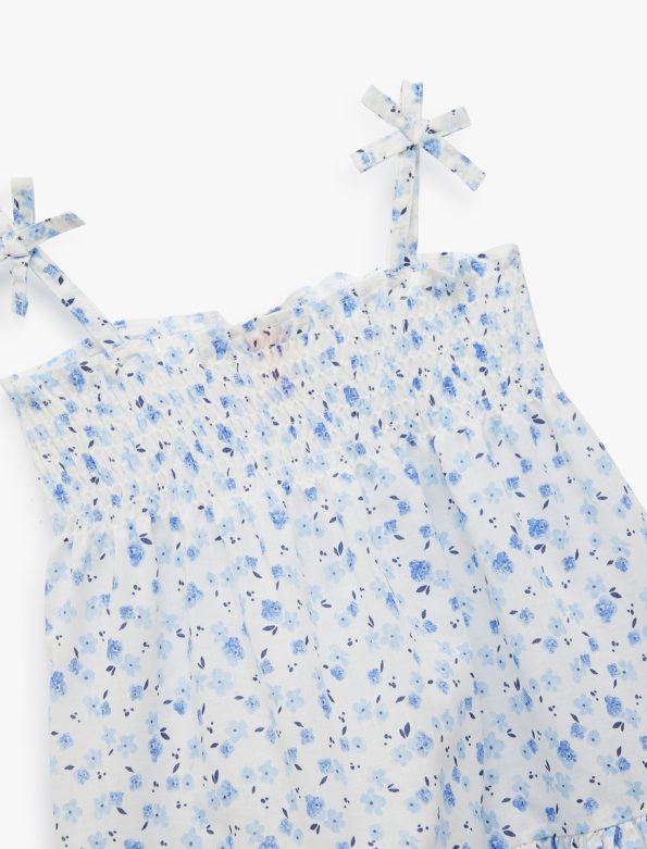Girls' Cotton Floral Mini Dress with Bow Details
