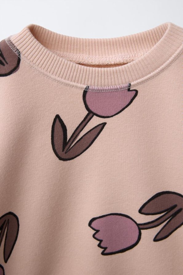 Girls' Cotton Floral Pattern Sweatshirt and Leggings Set - Daily Outfit