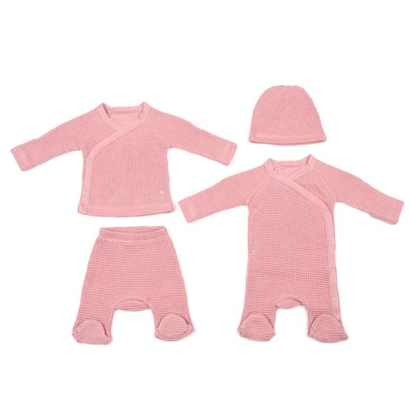 Newborn Waffle Organic Cotton 4-Piece Hospital Set Pink