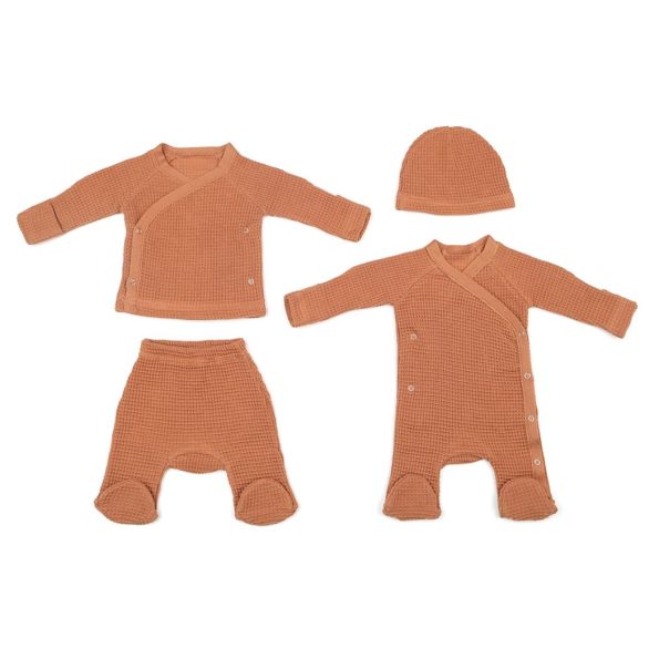 Newborn Waffle Organic Cotton 4-Piece Hospital Outfit Set Brown