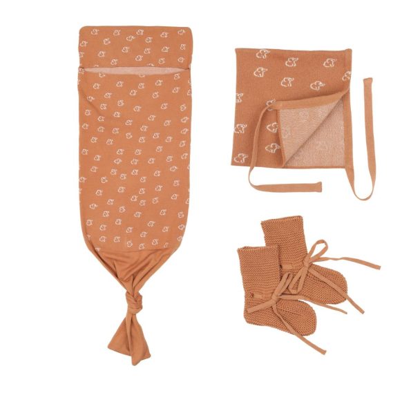 Brown Swaddle Blanket Beanie Booties Gift Set