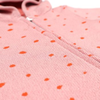 Hooded Patterned Organic Cotton Baby Knitted Romper Pink