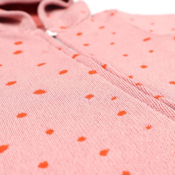 Hooded Patterned Organic Cotton Baby Knitted Romper Pink