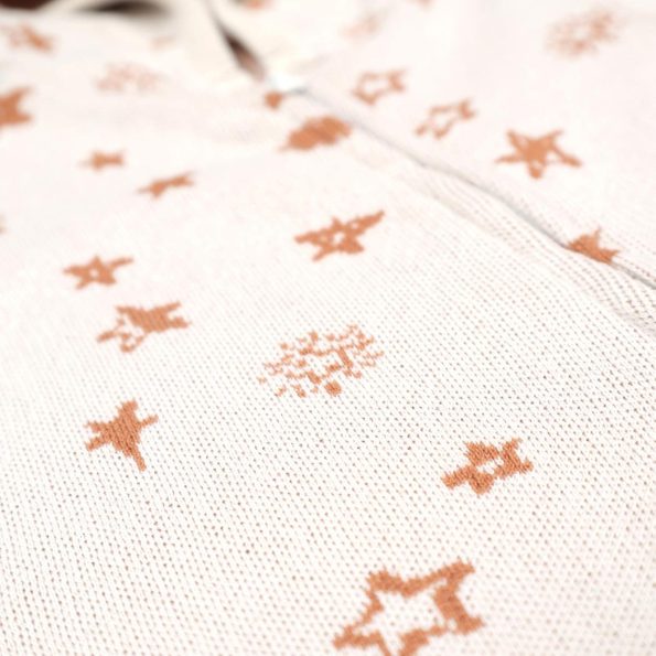 Hooded Patterned Organic Cotton Baby Knit Romper Cream