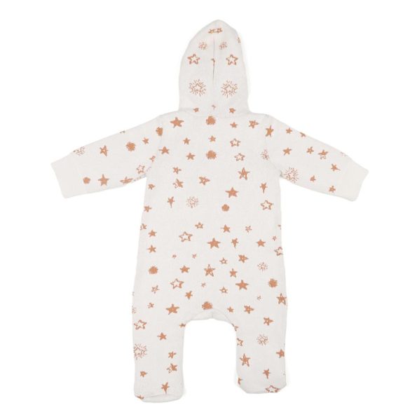 Hooded Patterned Organic Cotton Baby Knit Romper Cream