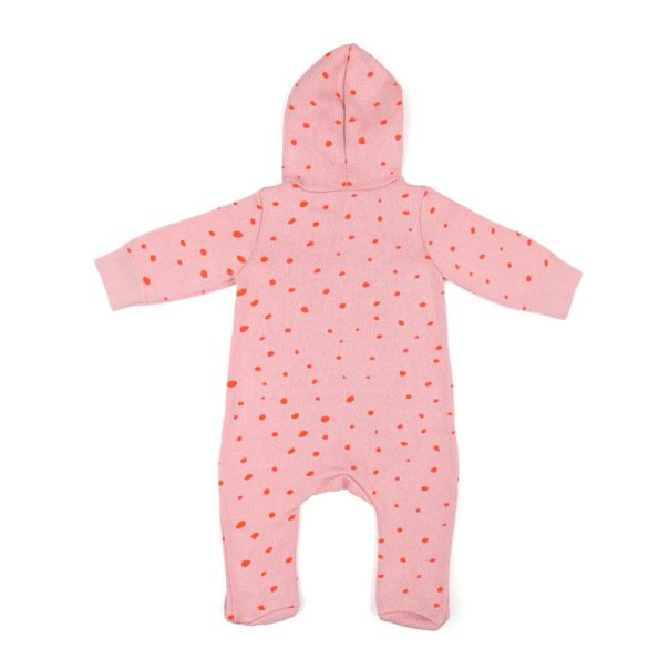 Hooded Patterned Organic Cotton Baby Knitted Romper Pink